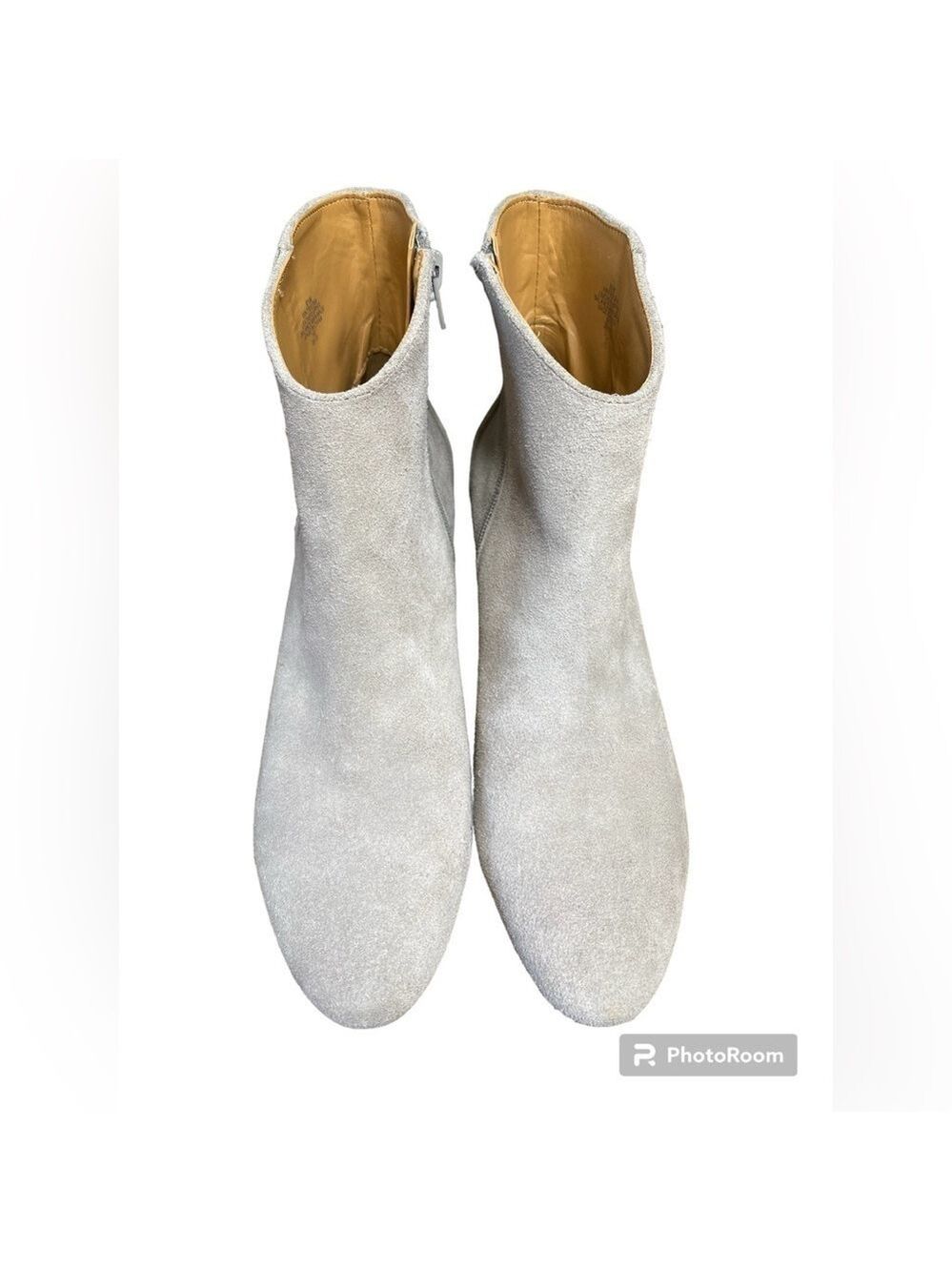 Nine West-NWT size 8.5 light putty gray “tristan” suede bootie.Side zip, 2” heel - Picture 12 of 14